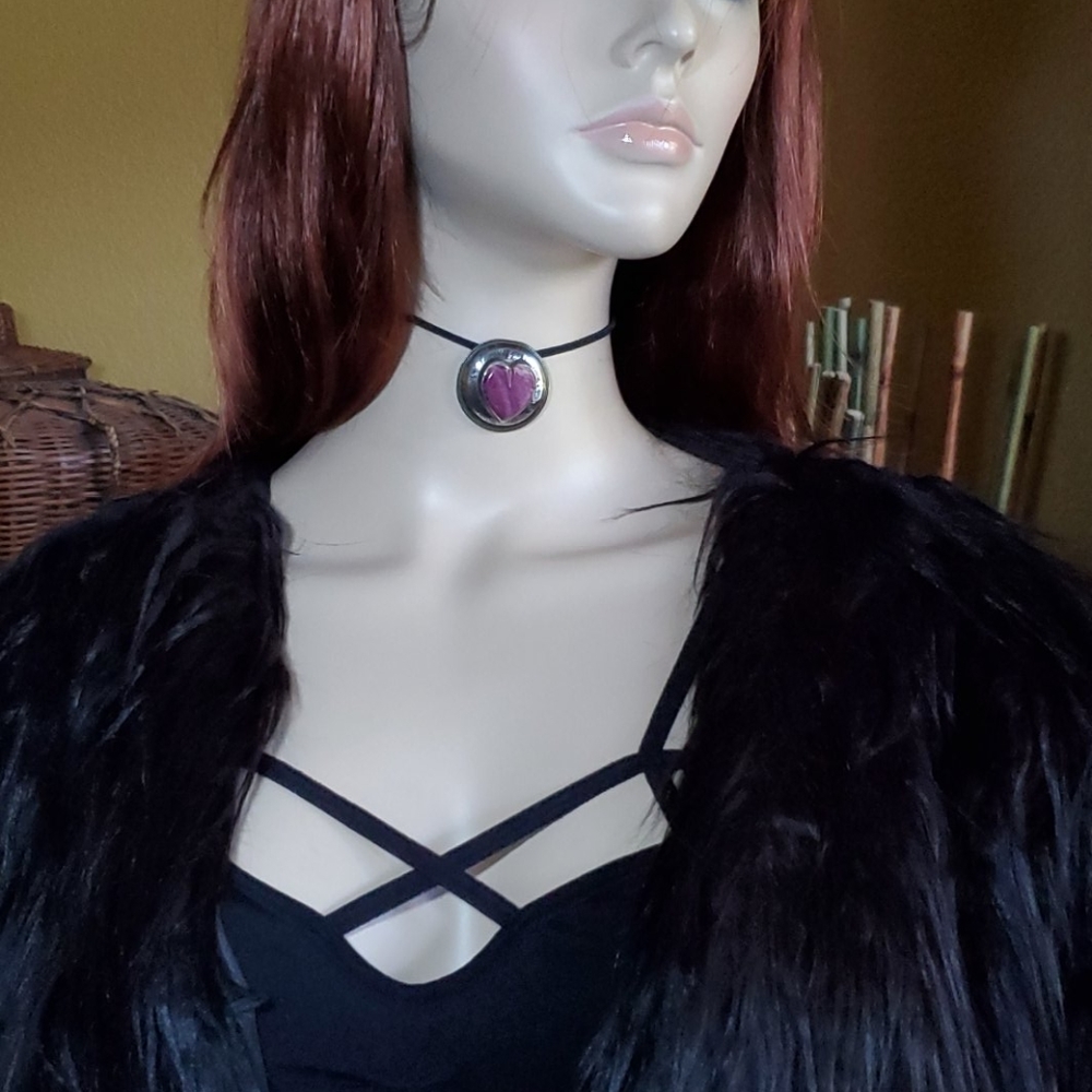 Heart Vintage Silver Stone Choker - Picture 2 of 8